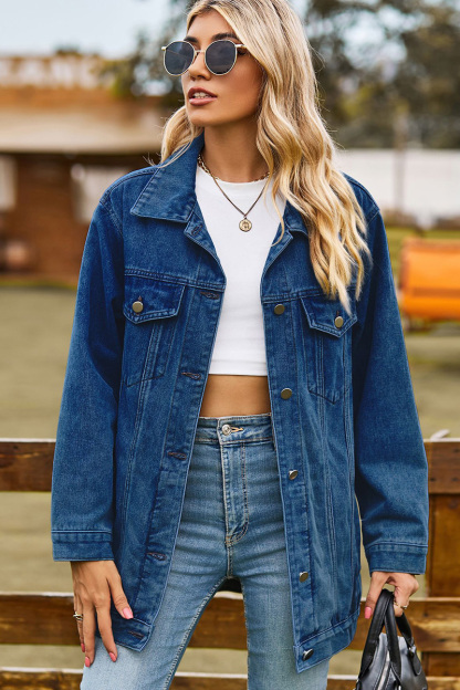 Casual Loose Fit Inside Patch Pocket Denim Jacket