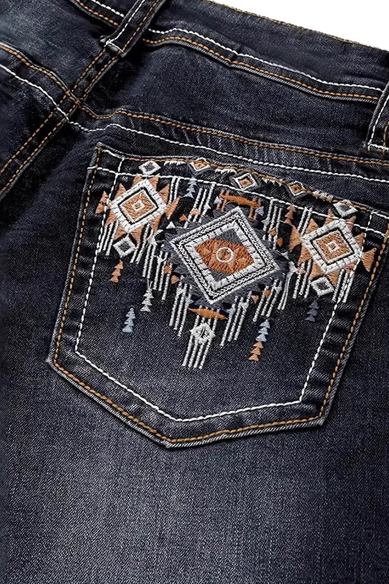 Vintage Embroidered Bleach Wash Straight Leg Jeans