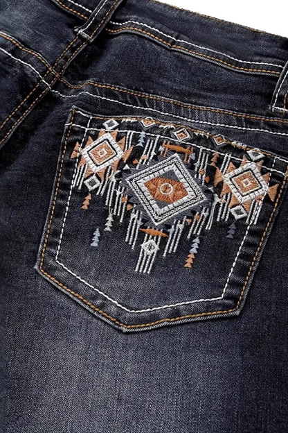 Vintage Embroidered Bleach Wash Straight Leg Jeans