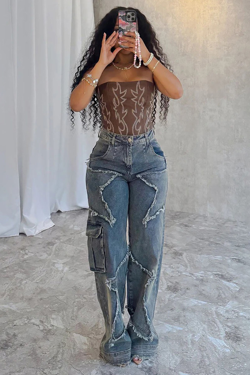 Fashion Star Fringe Raw Wide Leg Jeans