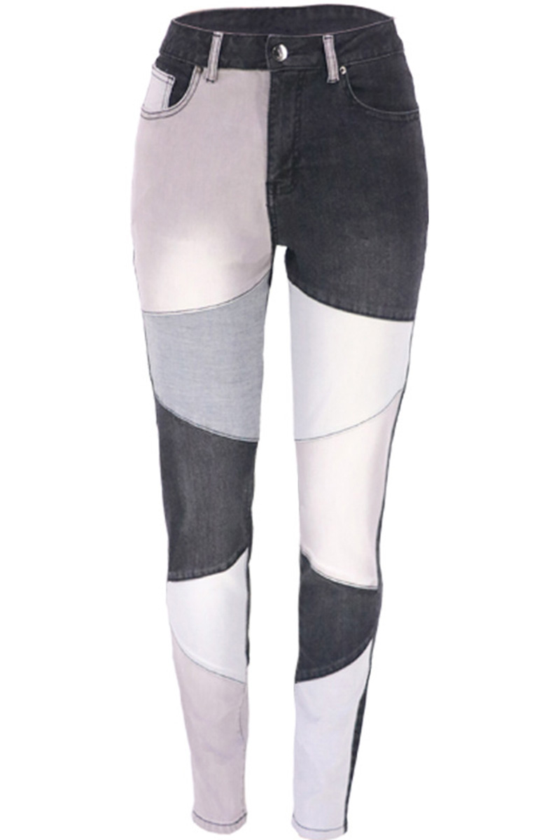 Fashion Color Block Stretch High Rise Jeans