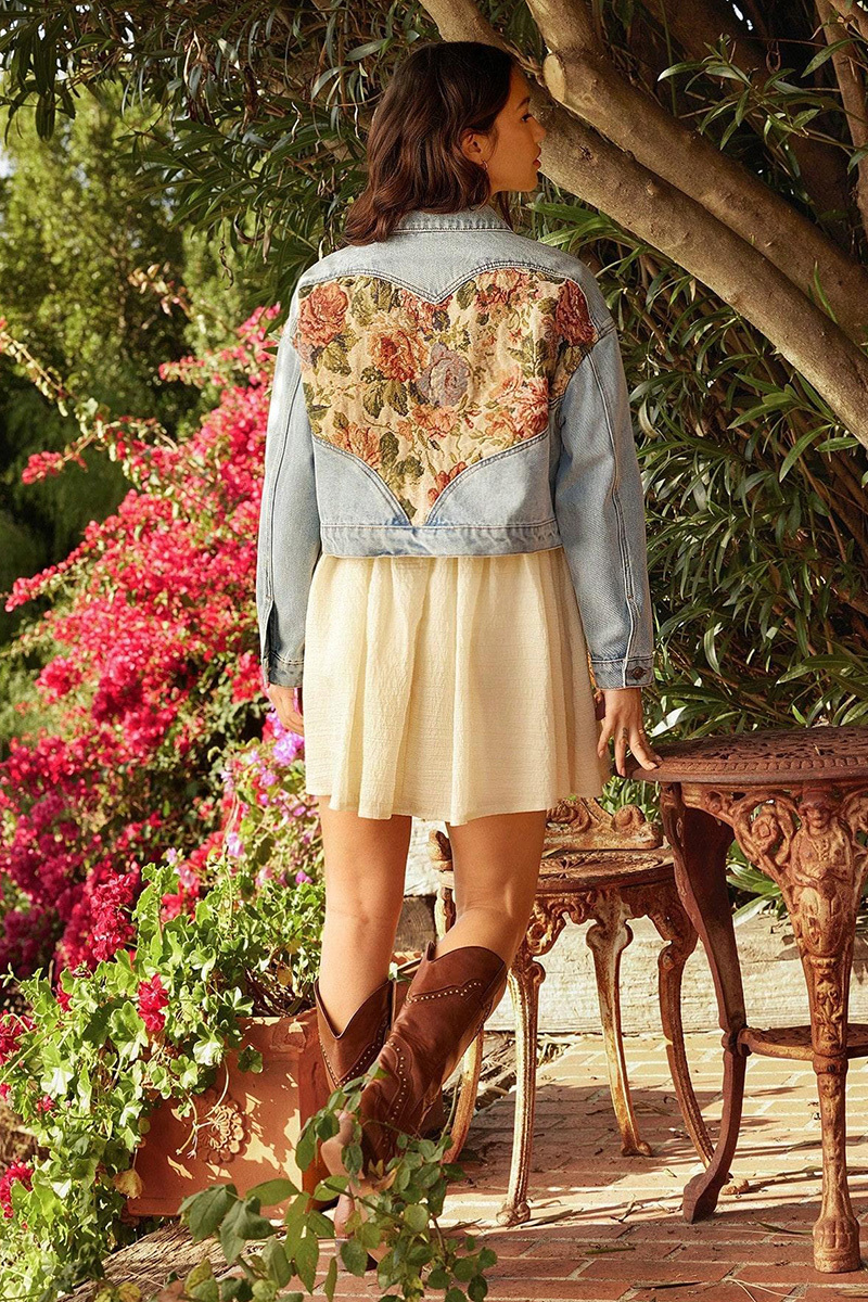 Casual Back Panel Heart Shape Short Denim Jacket