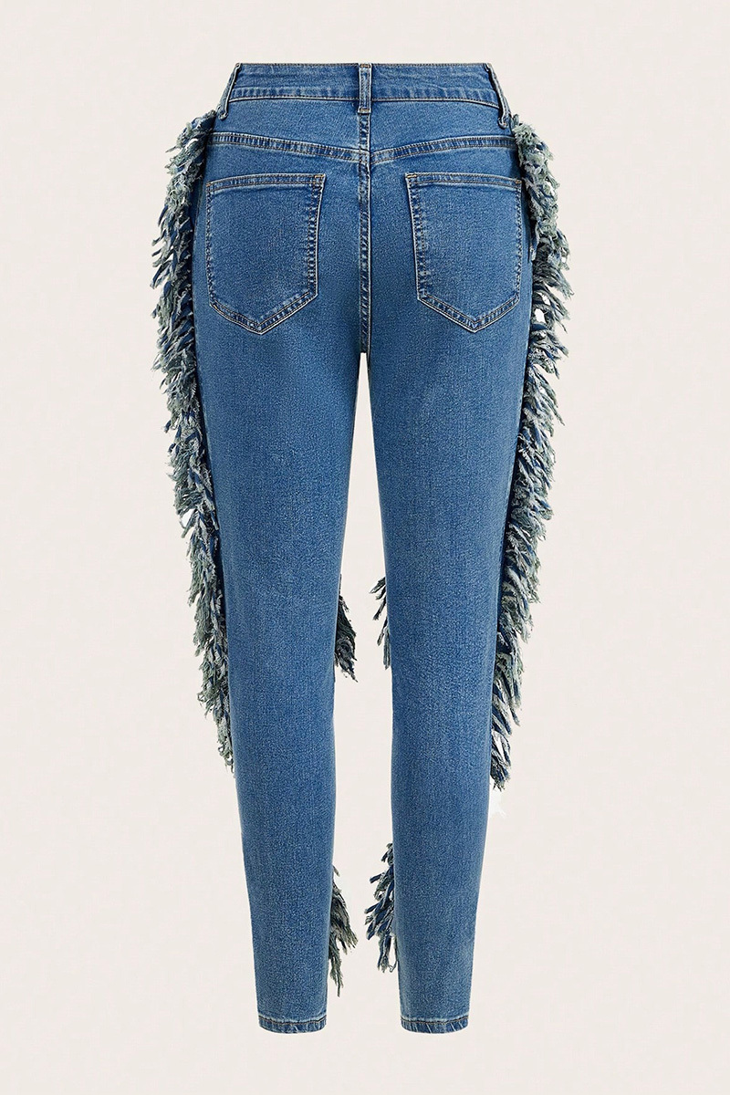 Stylish Side Fringe Detail Skinny Leg Stretchy Jeans