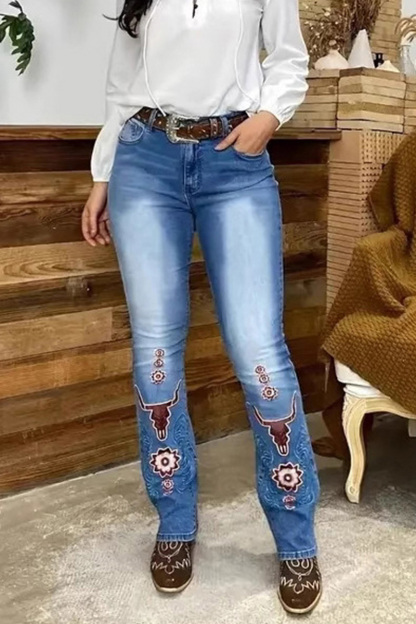 Fashion Patched Print Elasticity Jeans