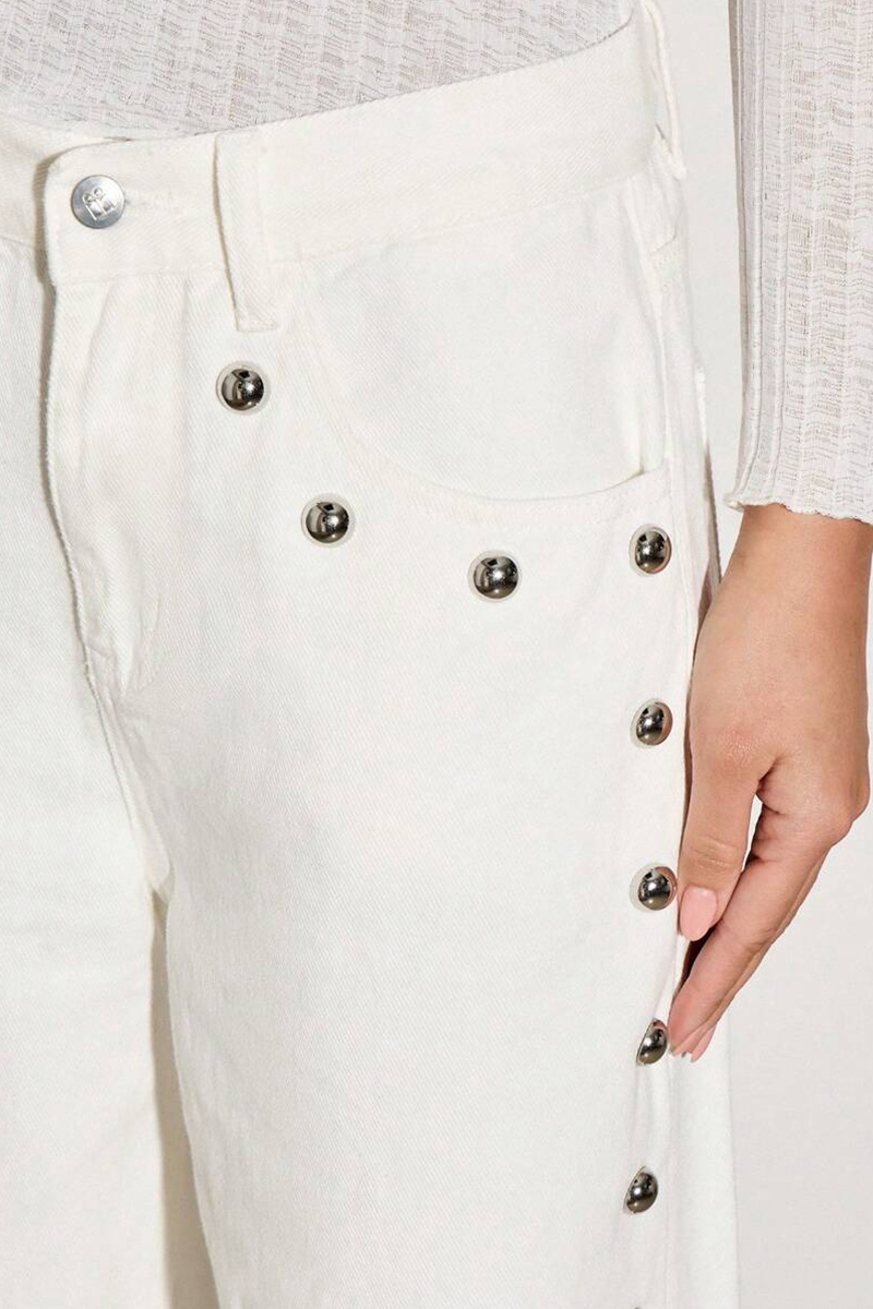 Fashion  Studded High Waist Wide Leg Jeans