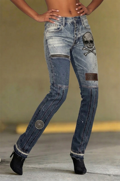 Women's Fashion Street Patchwork Printed Jeans