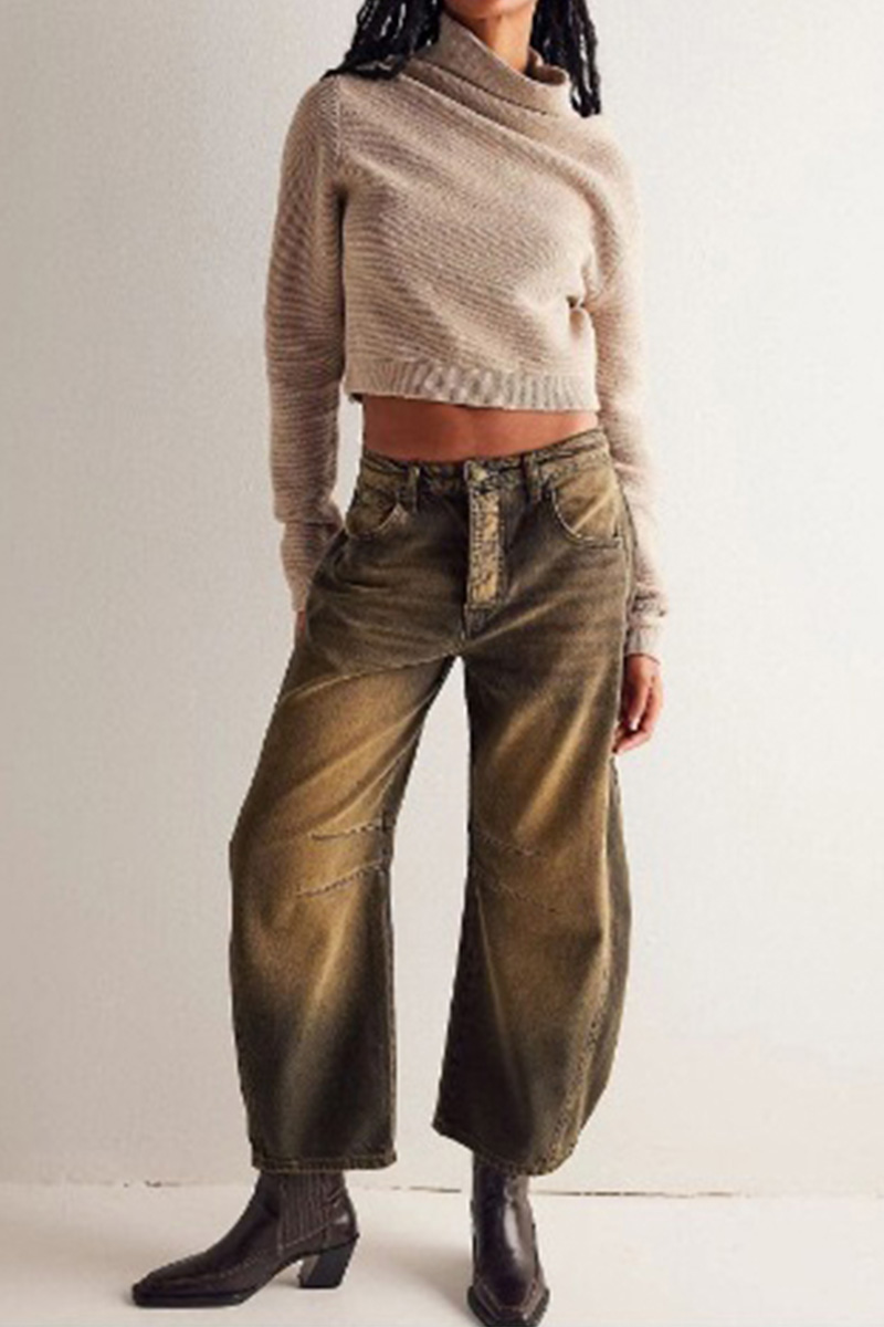 Casual Low Rise Wide Leg Relaxed Wash Jeans