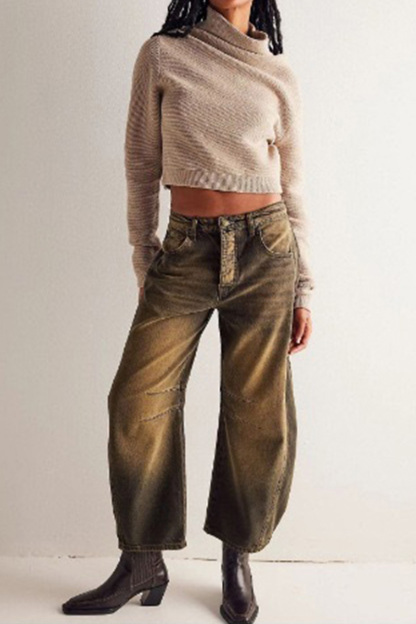 Casual Low Rise Wide Leg Relaxed Wash Jeans