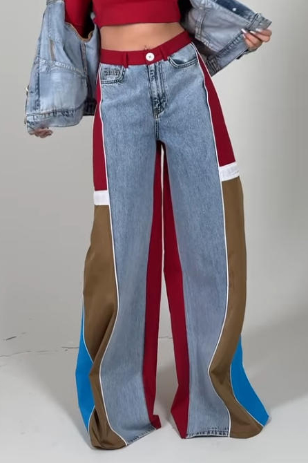 Ladies Contemporary Denim Patchwork Jacket + Jeans Sets