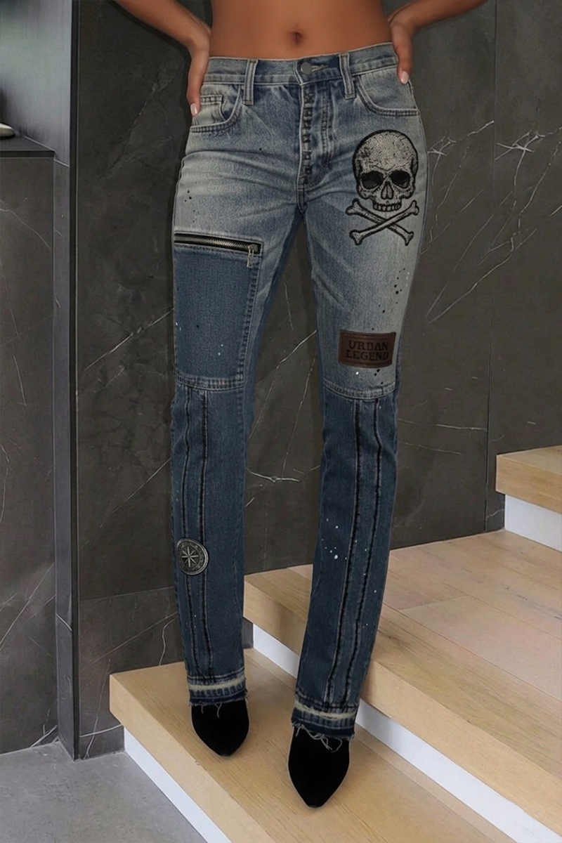 Women's Fashion Street Patchwork Printed Jeans