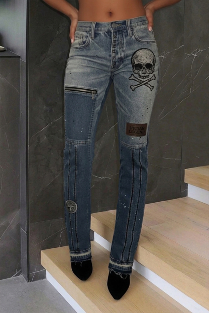 Women's Fashion Street Patchwork Printed Jeans