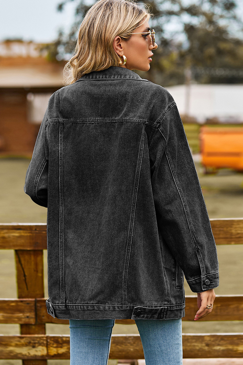 Casual Loose Fit Inside Patch Pocket Denim Jacket