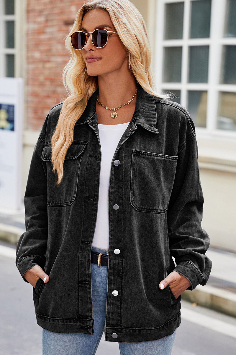 Casual Loose Fit Drop Shoulder Denim Jacket