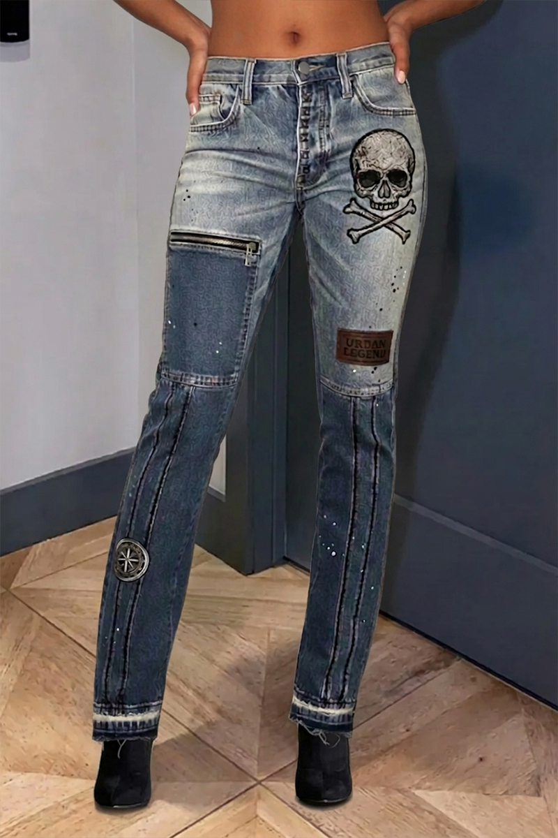 Women's Fashion Street Patchwork Printed Jeans