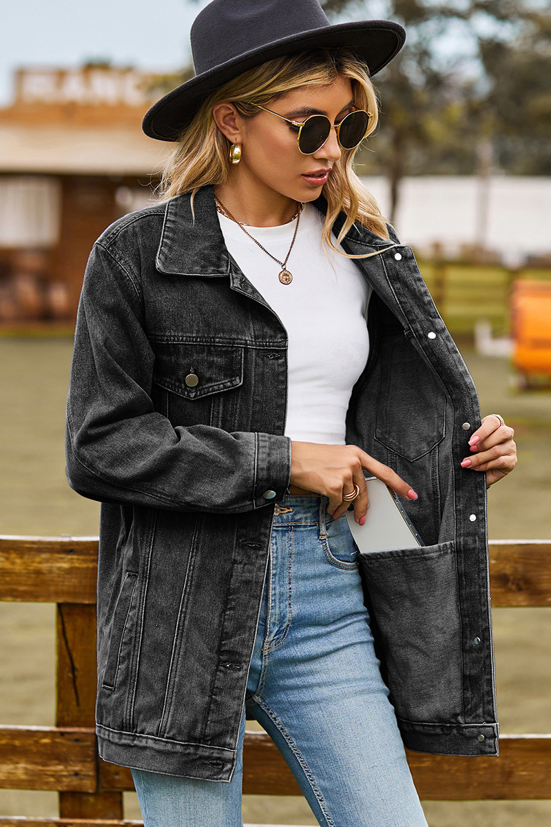 Casual Loose Fit Inside Patch Pocket Denim Jacket