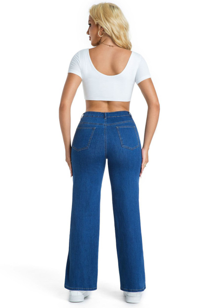 Casual Stretch Panel Raw Hem Wide Leg Jeans