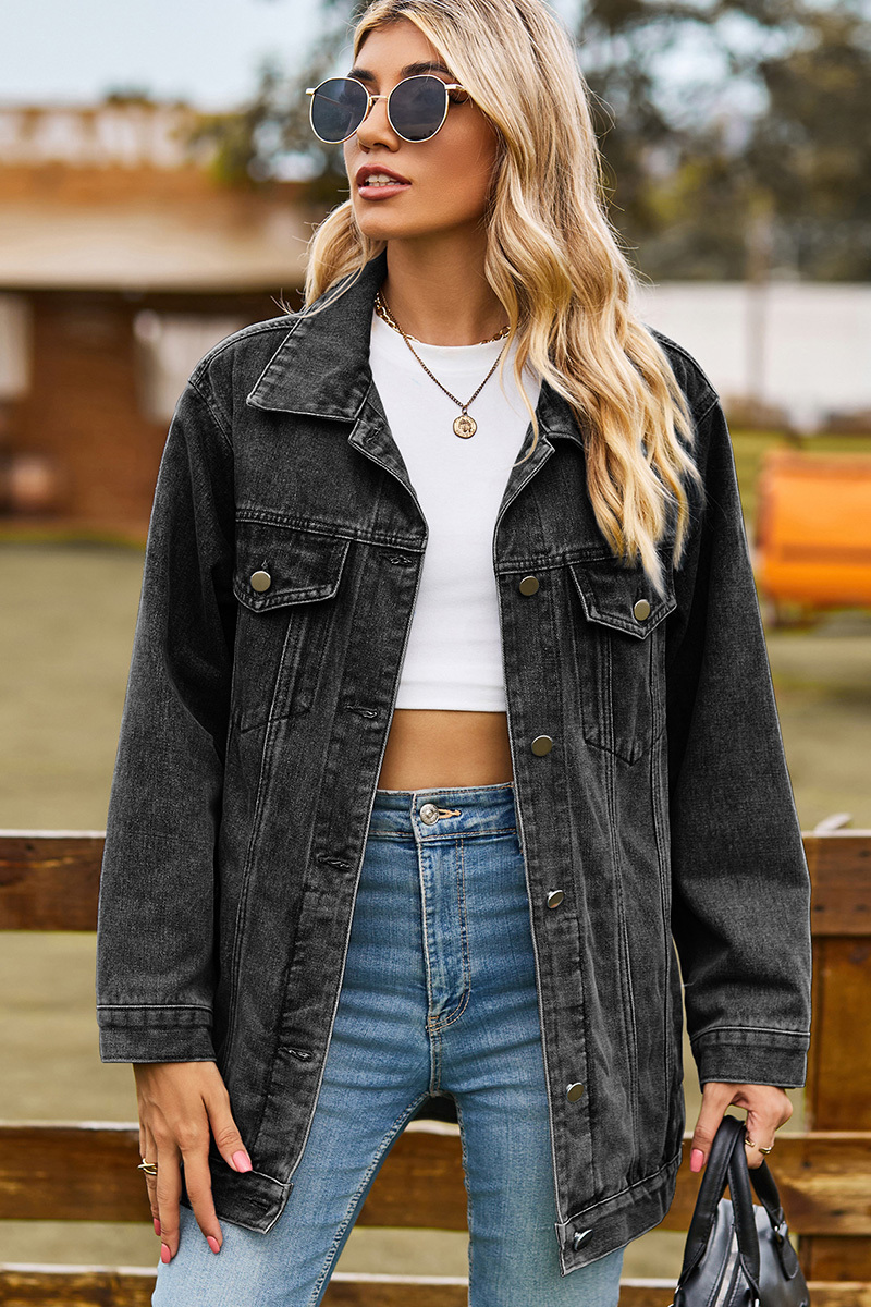 Casual Loose Fit Inside Patch Pocket Denim Jacket