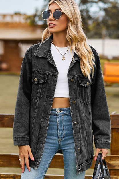 Casual Loose Fit Inside Patch Pocket Denim Jacket