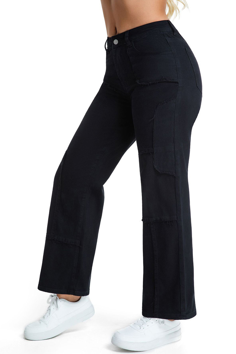 Casual Stretch Panel Raw Hem Wide Leg Jeans