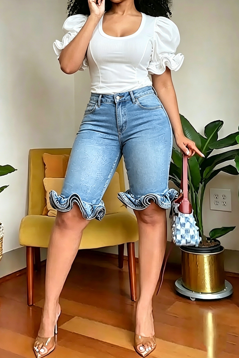 Women's Best-Selling Ruffled Skinny Cropped Jeans