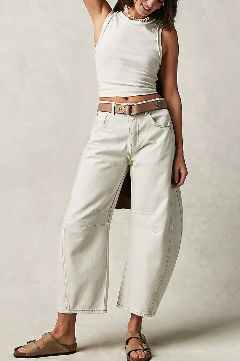 Casual Low Rise Wide Leg Relaxed Wash Jeans