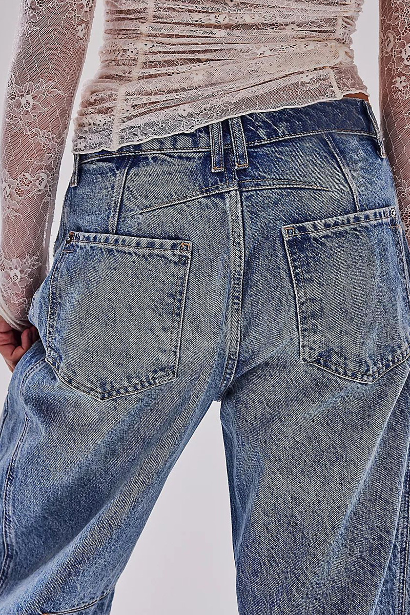 Casual Low Rise Wide Leg Relaxed Wash Jeans