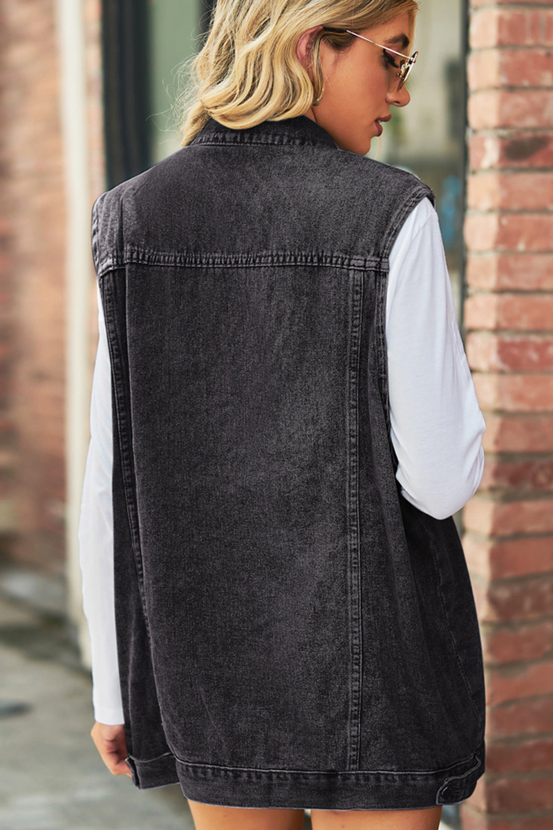 Vintage Bleach Wash Loose Fit Denim Vest Coat