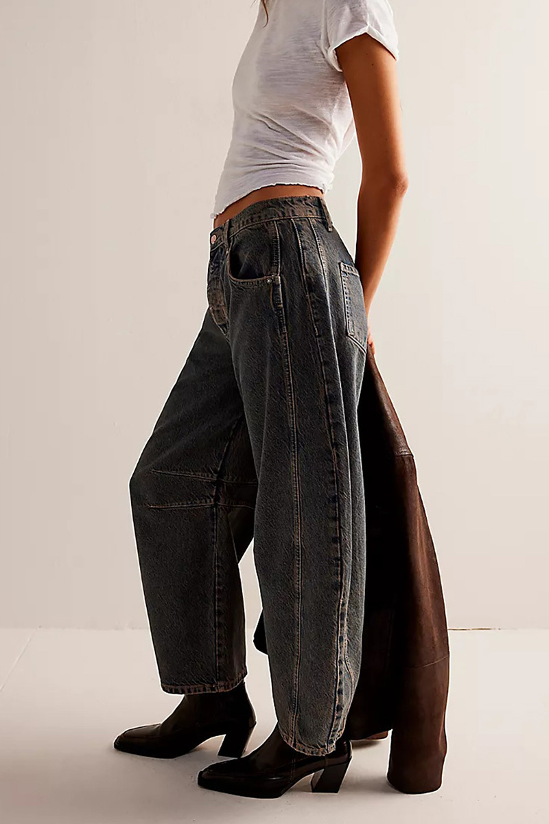 Casual Low Rise Wide Leg Relaxed Wash Jeans