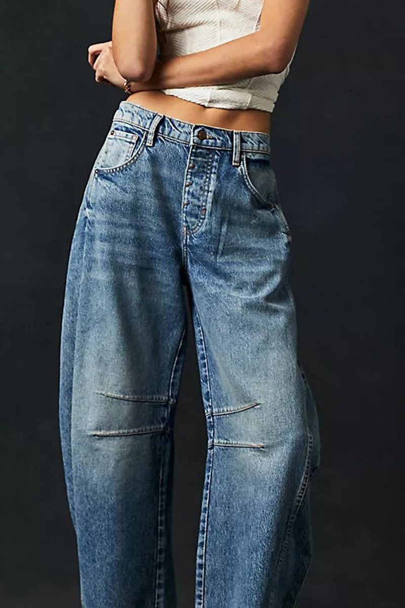 Casual Low Rise Wide Leg Relaxed Wash Jeans