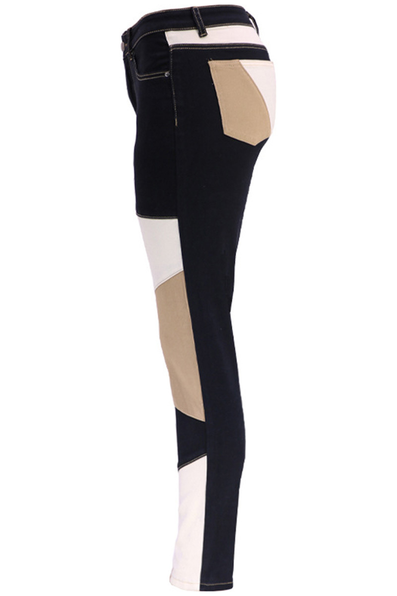 Fashion Color Block Stretch High Rise Jeans