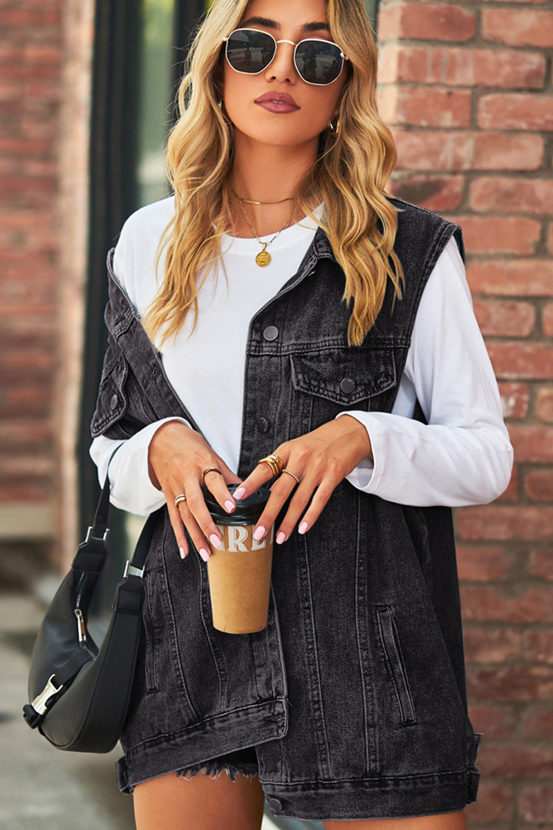 Vintage Bleach Wash Loose Fit Denim Vest Coat