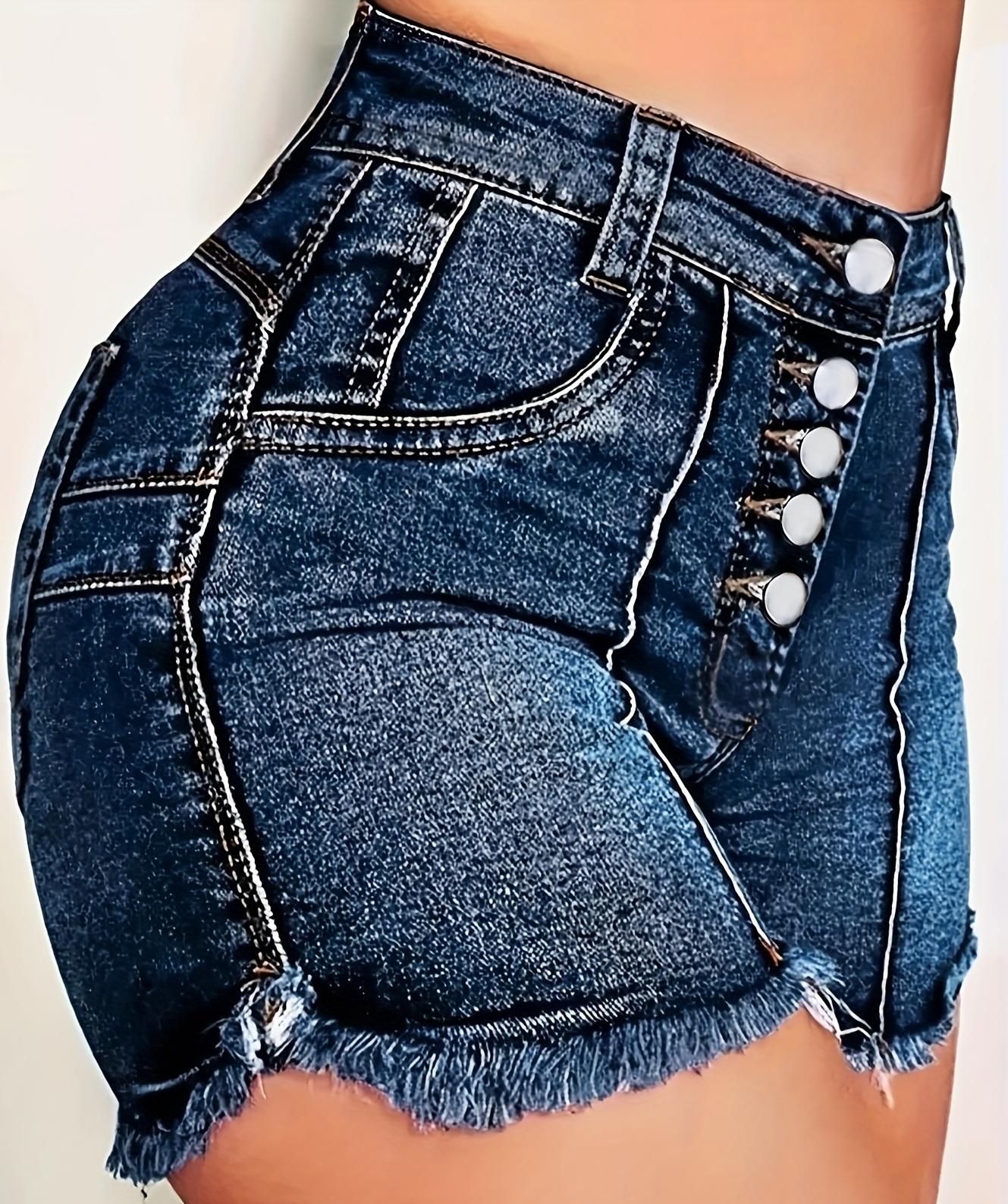 Women's New Button Tassel Raw Edge Casual Denim Shorts