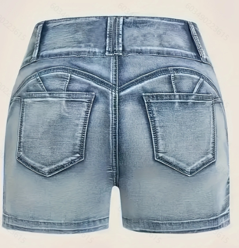 Ladies New Button Zipper Washed Casual Denim Shorts