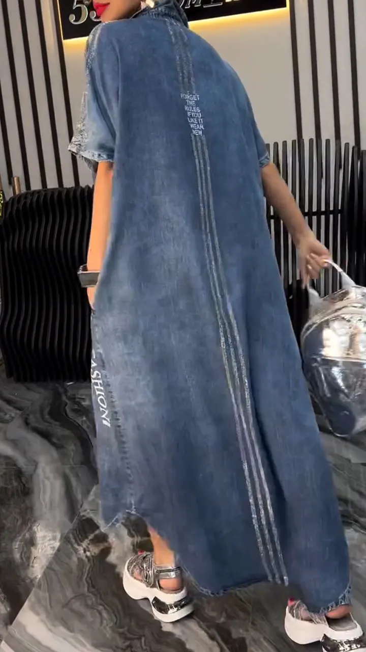 Women's Lapel Tencel Denim Comfortable and Fashionable Dress