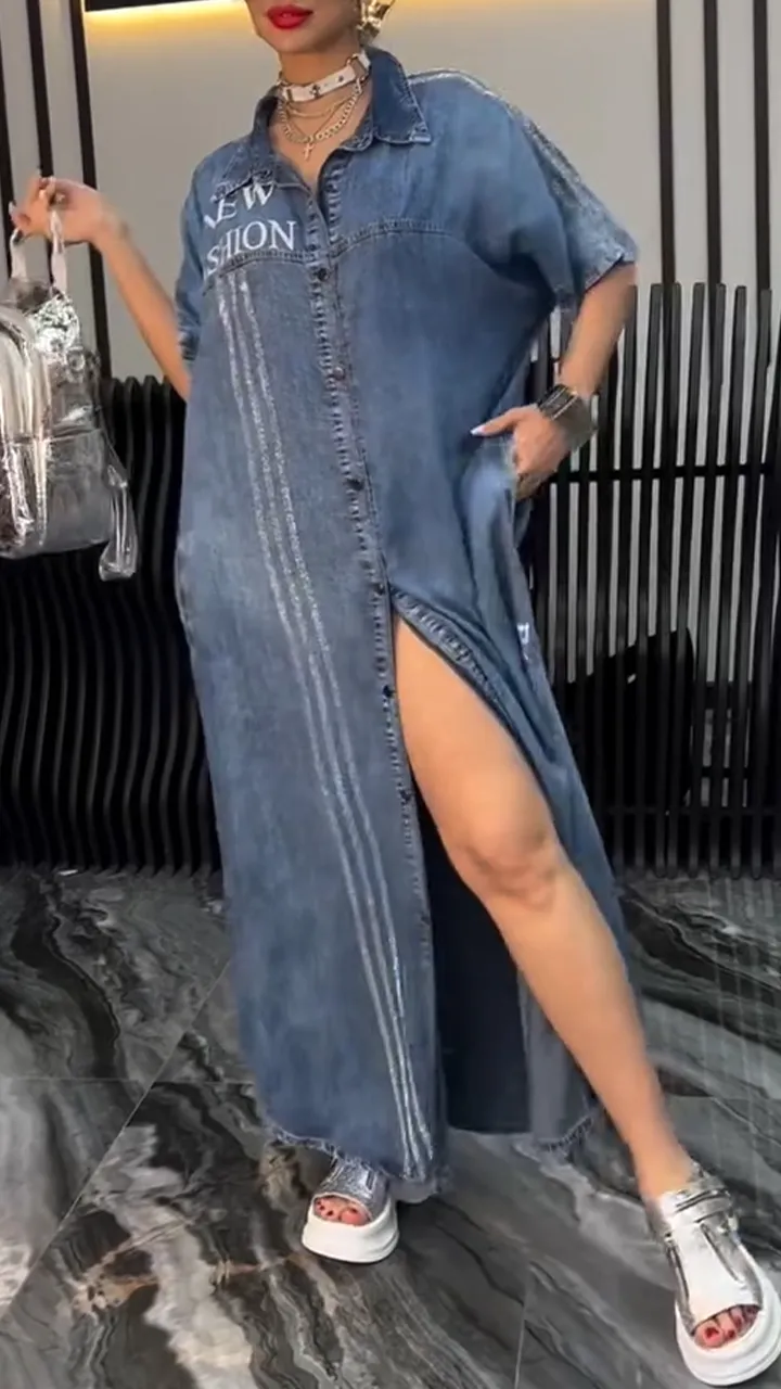 Women's Lapel Tencel Denim Comfortable and Fashionable Dress