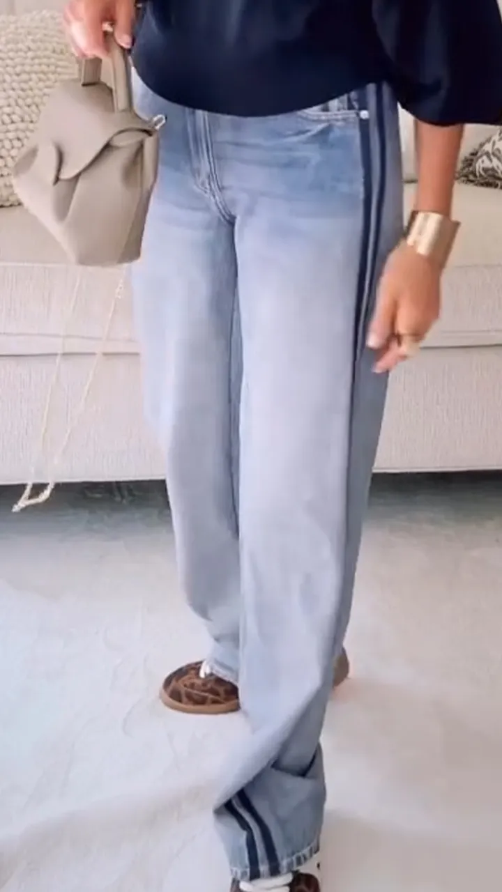 Womens Wash Vertical Pattern Casual Sweatpant Jean