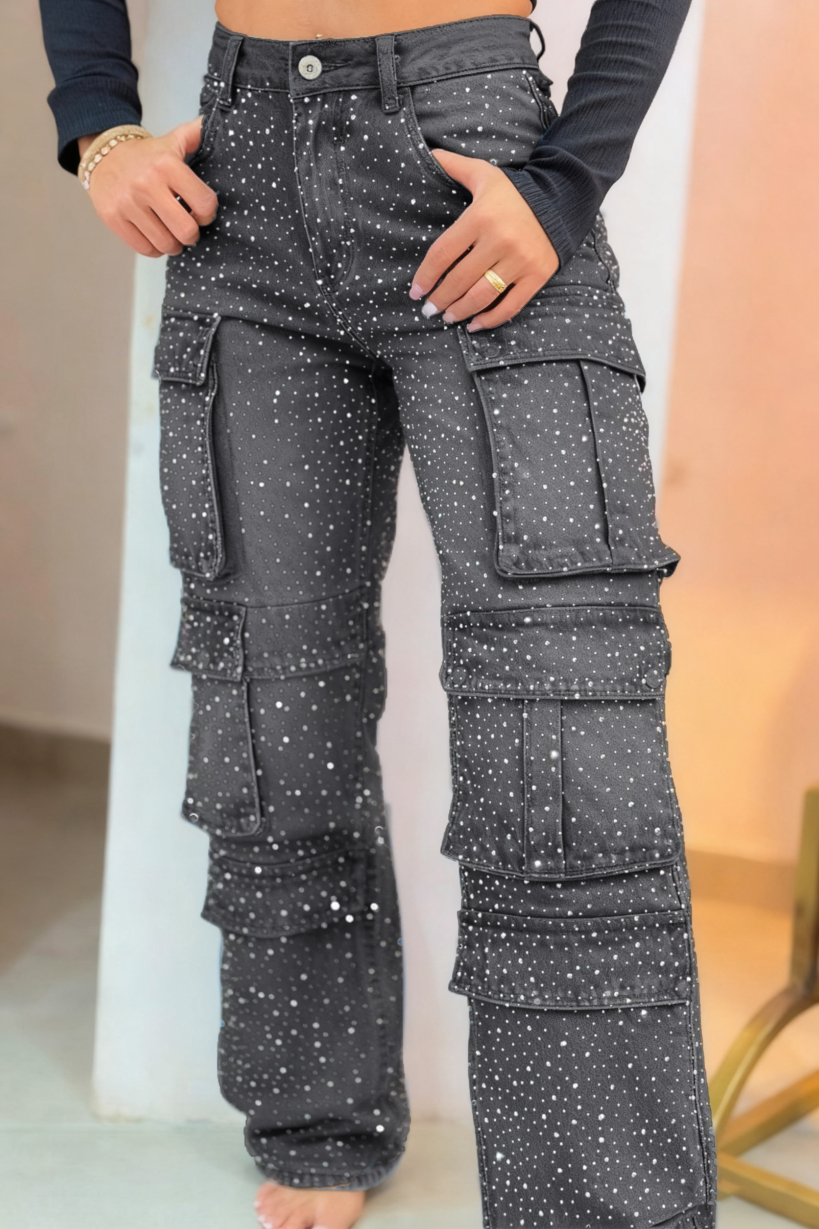 Women's Multi-pocket Rhinestone Casual Jeans