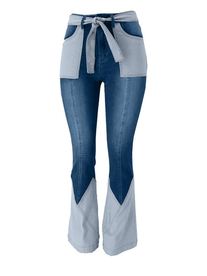 Vintage High Rise Two Tone Panel Flare Jeans