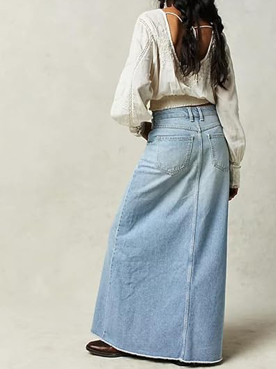 Daily Loose Straight Casual Denim Maxi Skirt
