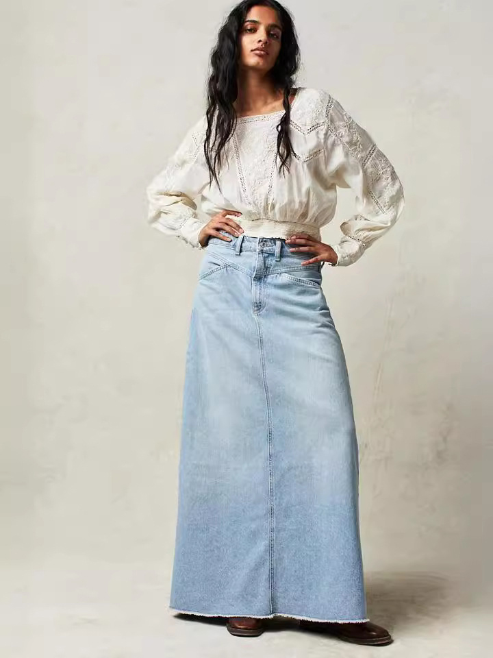 Daily Loose Straight Casual Denim Maxi Skirt