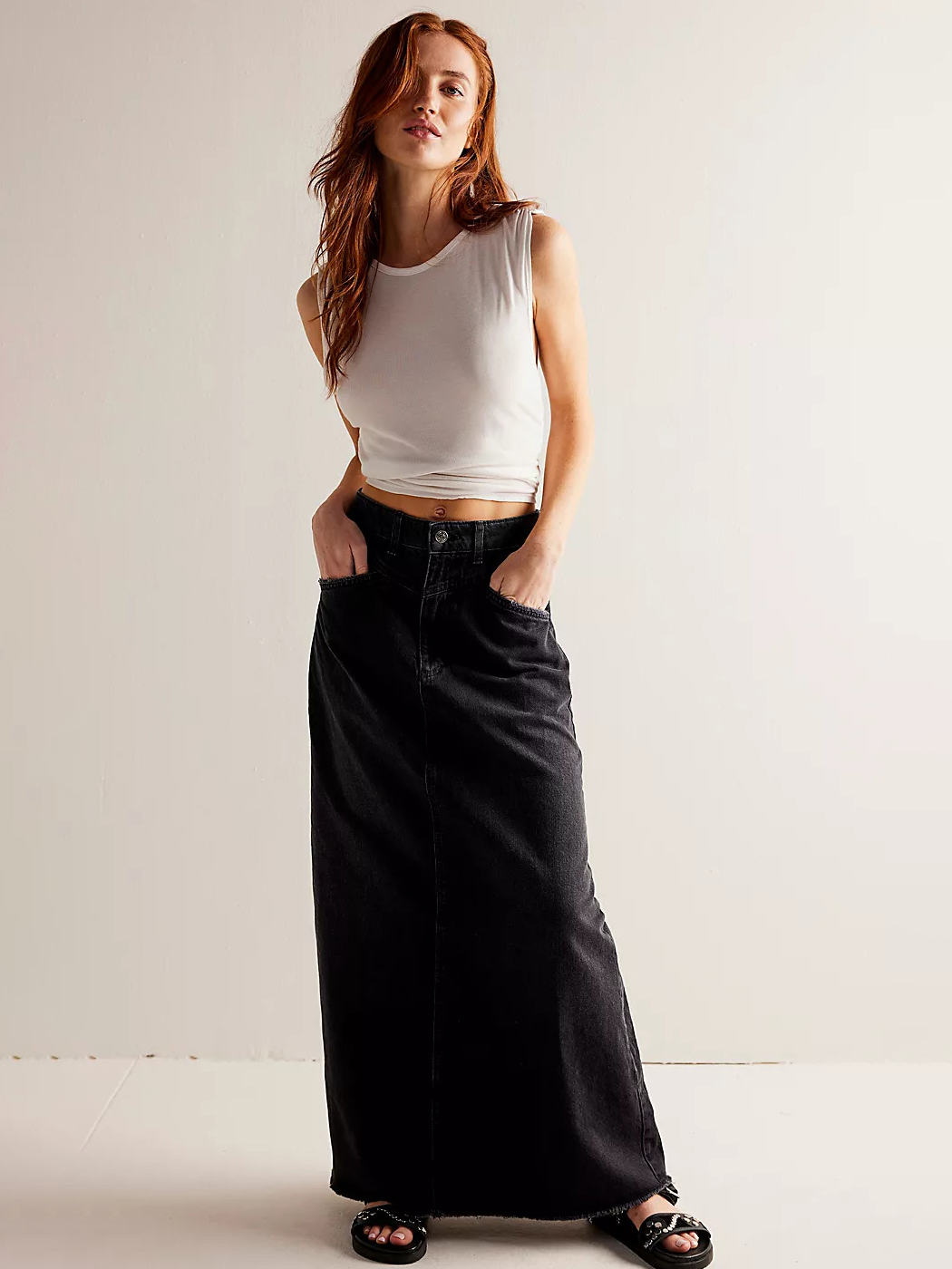 Daily Loose Straight Casual Denim Maxi Skirt