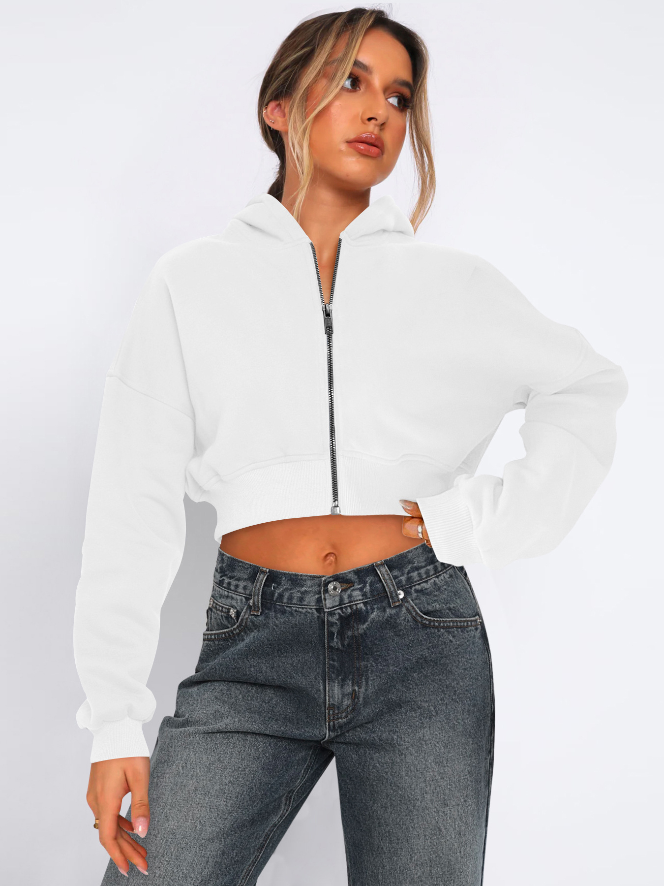 Casual Warm Short Fleece Hoodie Sweatshirt Jacket