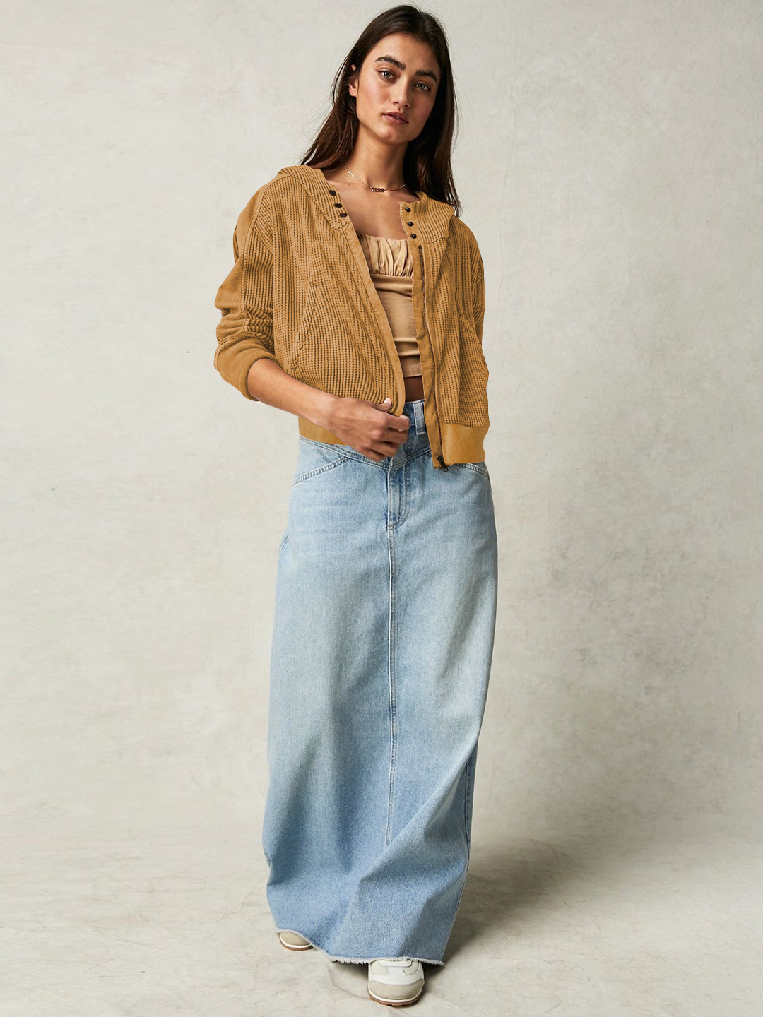 Casual Textured Knit Hoodie Sweatshirt Jacket