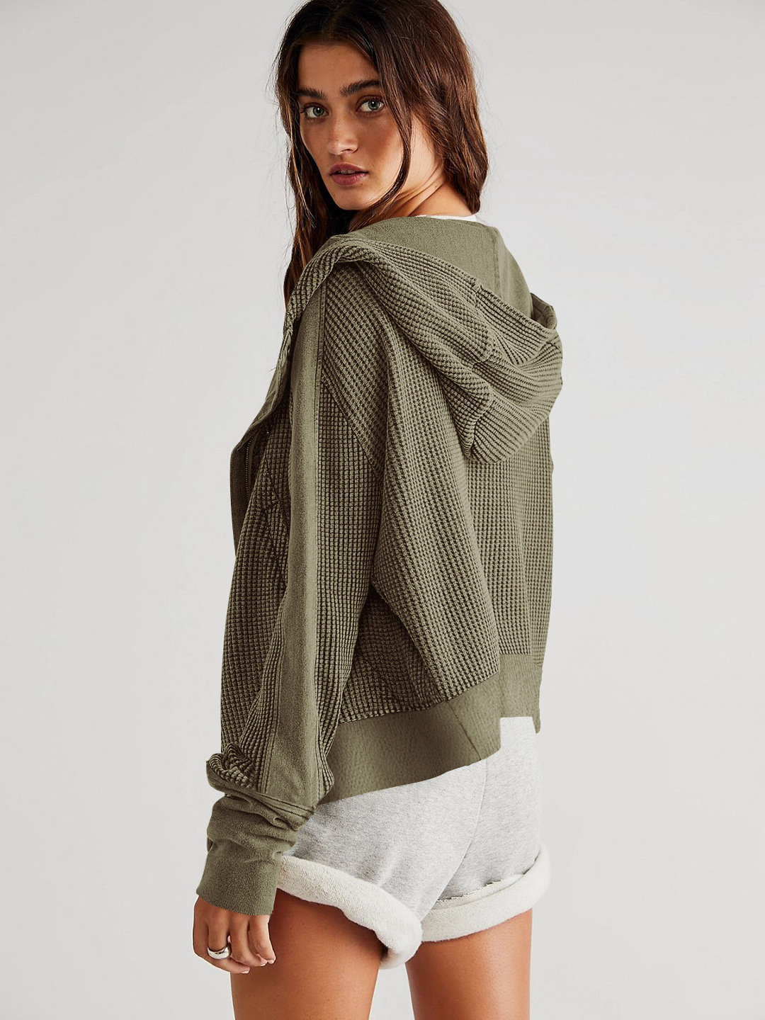 Casual Textured Knit Hoodie Sweatshirt Jacket