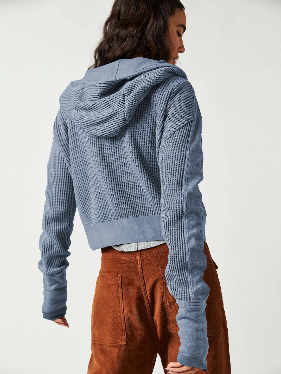 Casual Textured Knit Hoodie Sweatshirt Jacket