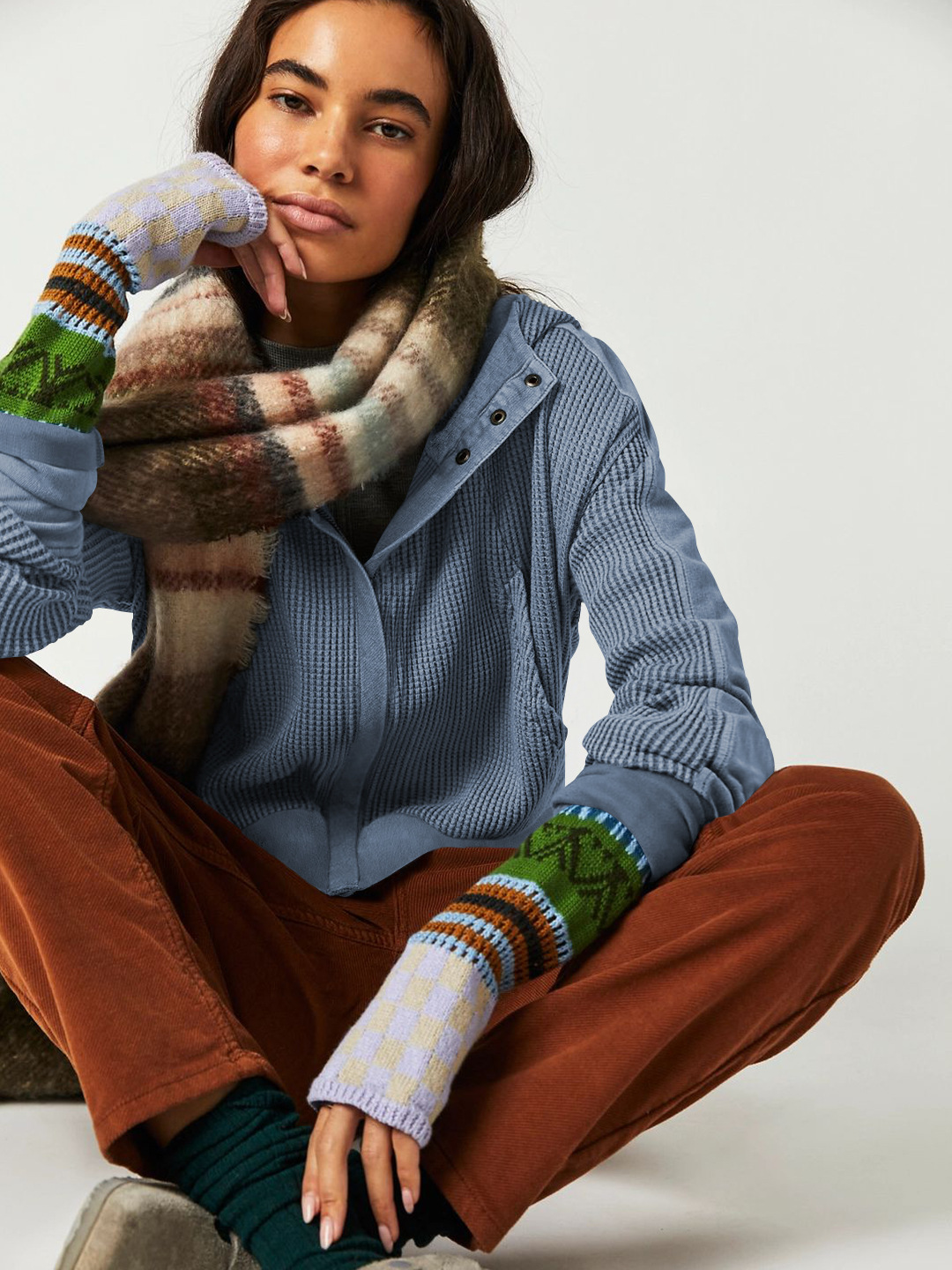 Casual Textured Knit Hoodie Sweatshirt Jacket