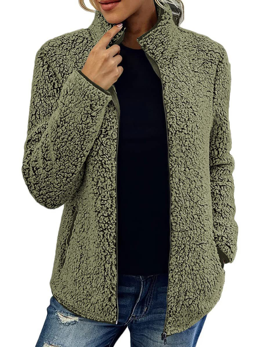 Casual Warm Zip Front Sherpa Jacket