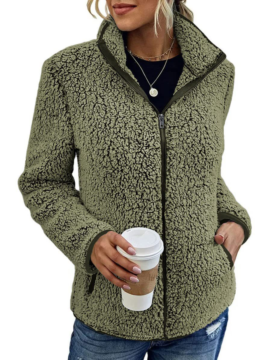 Casual Warm Zip Front Sherpa Jacket
