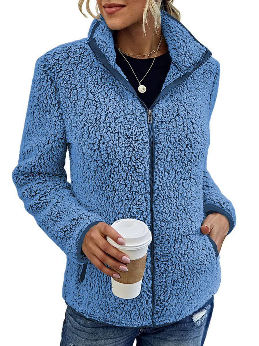 Casual Warm Zip Front Sherpa Jacket