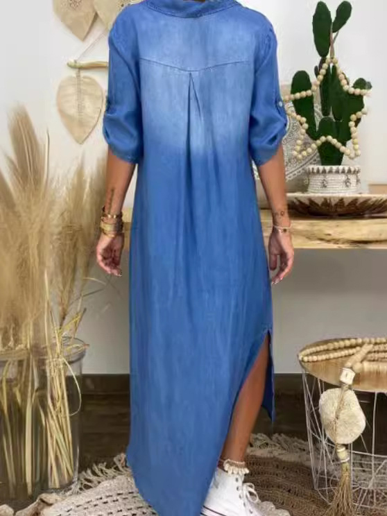 Casual Oversized Shirt Collar Denim Maxi Dress